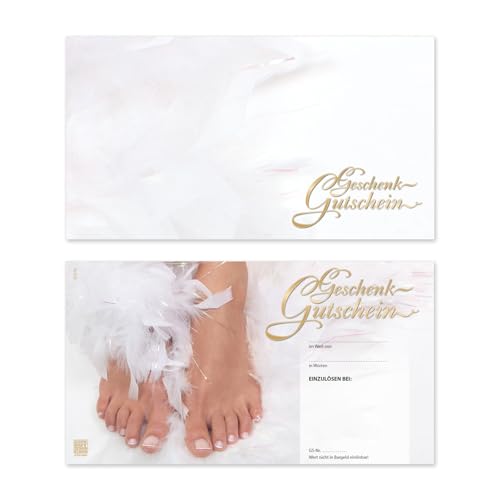GESCHENKGUTSCHEINcom by POS-HAUER. 50 Gutscheine. Blanko zum Selberausfüllen. Für Fußpflege Fußpflegepraxis, glänzende Vorderseite.