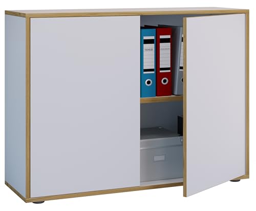 VCM Holz Büroschrank Ordner Aktenschrank Büromöbel Schrank Salia 2-Fach Breite 100 cm Drehtüren Weiß