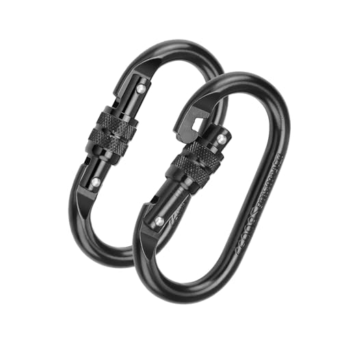 25KN Karabinerhaken Klettern MYLERCT 2 Stück Karabiner Schwarz, Kletterkarabiner, Geeignet für Klettern, Hängematte, Yoga-Schaukel, Camping, Schlüsselanhänger, Haustierseil