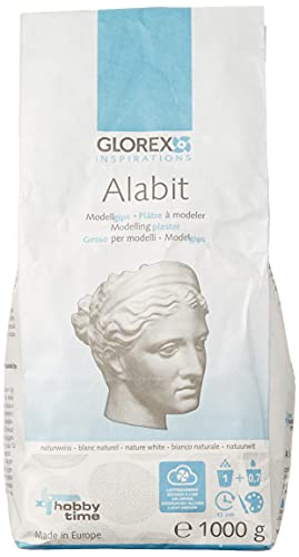 GLOREX 6 2608 429 - Alabit Gießmasse naturweiß, Beutel mit 1000 g, hochwertiger Modelliergips, für Modelle, kleine Reliefs und Gipsformen