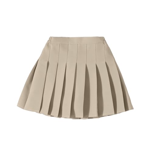 2025 - Mädchen Sommer Mode Taille Tennis Faltete Dünner Rock Casual Mini Taille Rock Mode Hohe Rock Geldbeutel Damen Kunstleder (Khaki, 9-10 Years)