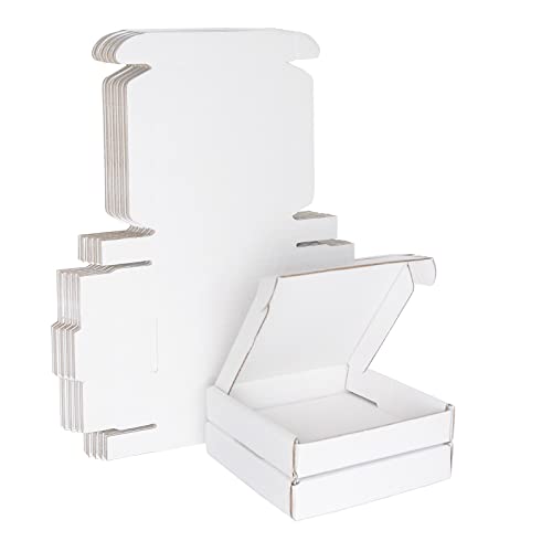 Klein Versandkartons, 100x100x20mm Mini Großbriefkartons für Postversand, Versandtaschen Warensendung, Weiß Verpackungskartons für Geschäft, Aufbewahrung oder Geschenkbox, aus Wellpappe(25 Stück)
