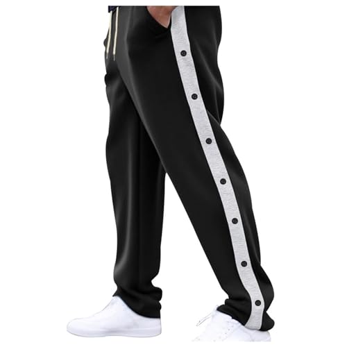Trainingshose Damen Sporthose Mit Seitlicher Knopfleiste Hosen Unisex Sweatshose Streifen Sweatpants Gummibund Jogginghose Mit Taschen Yoga Hose Loose Basketball Trainingshose