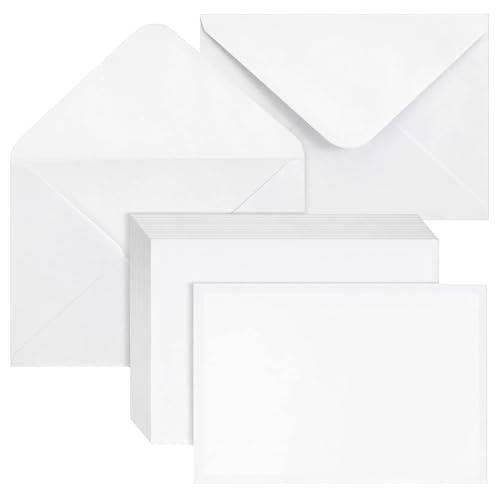 Hikrxya Briefumschläge aus hochwertigem Kraftpapier, 130 g/m², 185 x 135 mm, Weiß, Vintage-Kraftpapier-Umschläge, selbstklebend, spitz, für Grußkarten, Geburtstagskarten, Einladungen, 100 Stück