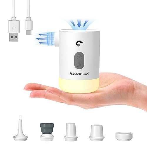 FLEXTAILGEAR Max Pump 2 Pro Elektrische Luftpumpe, tragbarer 4,5 kPa 3600 mAh wiederaufladbarer Akku-Inflator/Deflator mit einstellbarem Campinglicht, Luftmatratze, Schwimmring, Vakuumbeutel