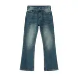 Herren Slim Fit Schlagjeans Comfort Denim 60er 70er Retro Schlaghose Jeans Stretch Zip Off Sporthose Kurz (Blue, L)
