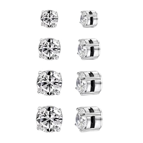 GUTERTOP 4 Paare Edelstahl Magnetische Ohrstecker für Damen Herren, Magnet Ohrringe Herren, Diamant Ohrringe Magnet Herren, Rund Magnet Ohrringe (5–8 MM)
