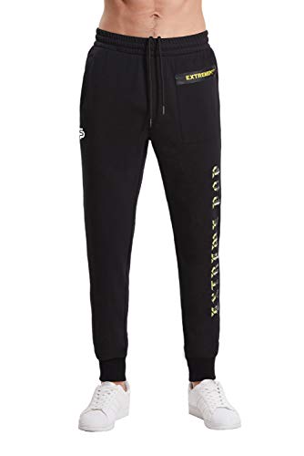 Extreme Pop Herren Camo Joggers - Militärischer Trainingsanzug mit reflektierendem Aufdruck UK Brand (L, Schwarz 1)