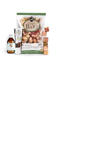 GRAF Barf Komplettpaket aus Reisemenü Rind (1xReisemenü Rind, 1xGraf Schleck, 1xSpeziel Öl) Barf-Hundefutter für Hunde mit einem Körpergewicht ab 4 kg