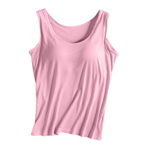 Frühlings-BH, Tanktops für Damen mit integrierten BHs, ärmellos, niedlich, sportlich, U-Ausschnitt, lässig, Y2K, Tanktop, solide, kabellos, zum Ausgehen, Sommer 2025, Basic, 1 Stück., Large