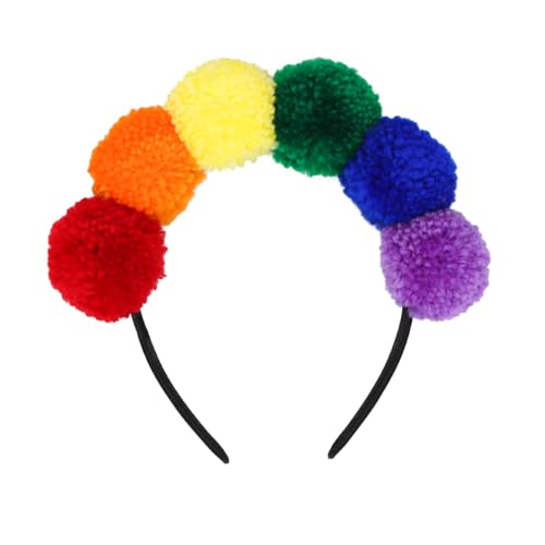 Haarreif Mit Pompoms Bunt, Pompon-Tiara Regenbogen, Regenbogen Haarreif, Haarschmuck Karneval, Regenbogen Kostüm, Haarreifen Karneval