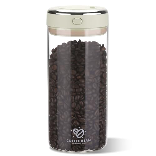 MICHIHOMIE 500g Kaffeedose Luftdicht Glas, 1.7L Kaffeebohnen Behälter mit Auslassventil und Datumsanzeige, Transparent Kaffeebohnen Aufbewahrung für Kaffeebohnen, Nüsse, Kakao, Teeblätter