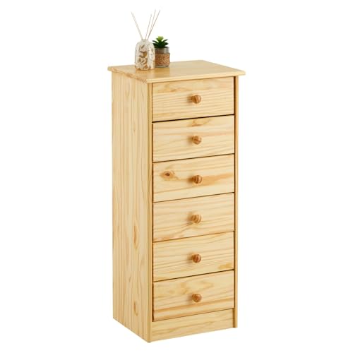 IDIMEX Kommode Hochschrank Anrichte Rondo, 6 Schubladen, Kiefer massiv, Natur lackiert