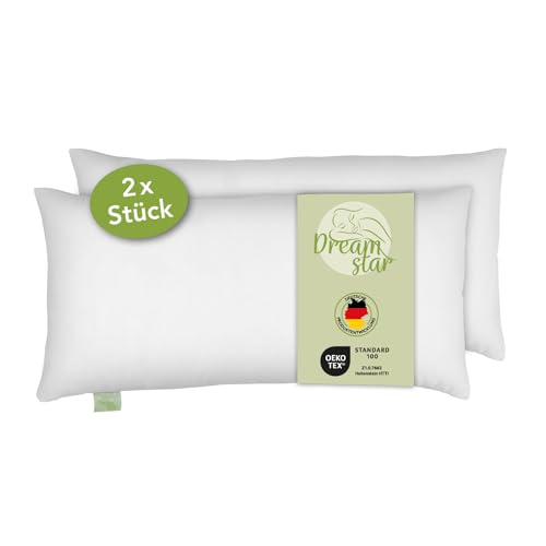 DREAMSTAR Eco 2er Set Kopfkissen mit Eco Faserfüllung | waschbar 40 Grad | Allergiker geeignet | 100% Mikrofaser | Öko-Tex Zertifiziert | 40 x 80 cm