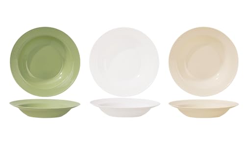 Ayicheyl Tiefe Teller 6 Stück, Salatteller Suppenteller Plastik Pastateller 22cm,Modern Teller Set Wiederverwendbar Geschirr für Salate, Suppen, Müsli, Nudeln,Weiß Beige Grün
