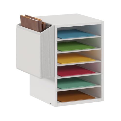 Unionly Schreibtisch hölzerne Organizer mit Aufbewahrungstasche，6-stufiges Dokumentenablage Briefablage，Schreibtisch ablagefächer Organizer，Dokumentenhalter für Büro Arbeitszimmer Schule(Weiß)