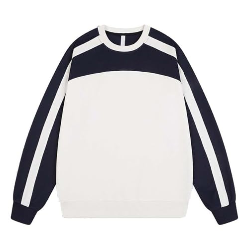 WKAYsIV Kurzarm Schwarz männer Frühling Und Herbst Kontrast Farbe Spleißen Lose Beiläufige Basis Koreanische Version Trendy Pullover Rundhals top Muskel Sweatshirt (Navy, XXXL)
