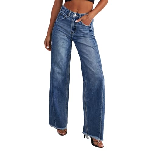 Arisefrom Damen-Jeans, leger, hohe Taille, Übergröße, Vintage-Waschung, dehnbares Oberteil, Bauchkontrolle, gerades Bein, blau, XL