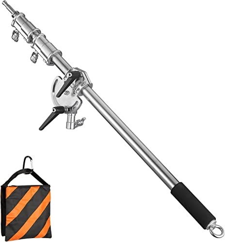 Edelstahl-Verlängerungsarm für Lichtstativ und C-Stativ, 3,6 Fuß bis 8,2 Fuß Verstellbarer Querstangen Haltearm mit Sandsack für Studio Softbox Reflektor