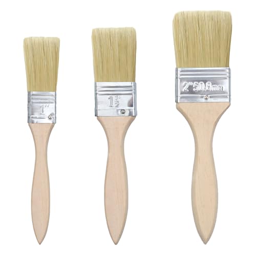 3pcs Holzgriffpinsel,Flachpinsel Set(1/1,5/2 inch),Pinsel lasur Holz,Lasurpinsel Holz,Paint Brush,Maler Pinsel,Lack Pinsel,Pinsel wandfarbe,Pinsel holzlasur,Pinsel für lackfarbe(25/35/47mm)