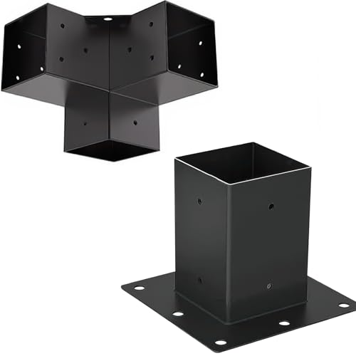 SOTOOLS Anbau-SET FORTINA Eckverbinder + Bodenanker für 90×90 mm Holz – Set für Carports und Gartenkonstruktionen