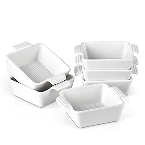 Sudemota Teller 6/12-teilige 210-ml-Backformen aus weißem Porzellan mit Griff, Auflaufförmchen aus Keramik for Souffle Brûlée, Tapas-Kuchen (Color : 6Piece)