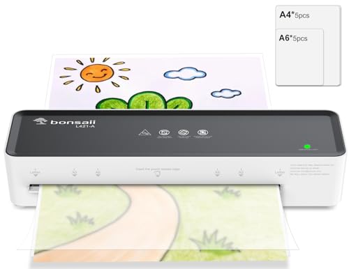 Bonsaii Laminiergerät A4, ABS-Funktion, Geeignet für A4-Dokumente, Büro und Zuhause, 80-100 Micron, Enthält 10 A5/A6 Laminierfolien, L421-A