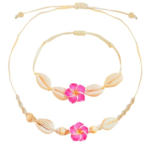 Lucktao 2 Stück Muschelkette Muschel Armband Set,Natürliche Muschel Kette,Natürliche Muschelarmband,Verstellbares,Boho Schmuck Set,Hawaii Accessoires Damen,Für Damen Mädchen Sommer Strand Schmuck