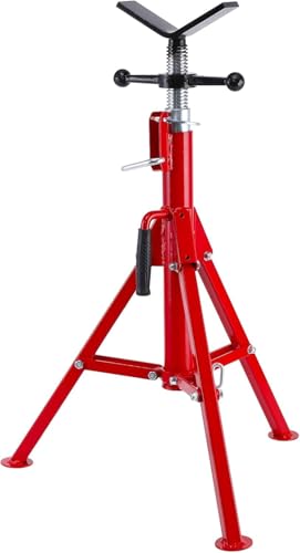 Rohrstütze Rohrständer V-Kopf 2500 lbs Rohrbock Höhe verstellbar 28-52" 2500 LB, robuster Karbonstahlkörper, langlebiger, zusammenklappbares tragbares Rohr, Stahl-Wagenheberständer