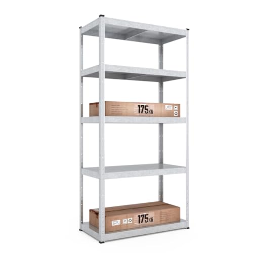 baudim - Metallregal: Flexibles Stahlregal für Lager und Keller. Robustes Steckregal mit anpassbaren Böden. Lastenregal 875kg 5 Metall-Böden verzinkt, 180x60x40cm