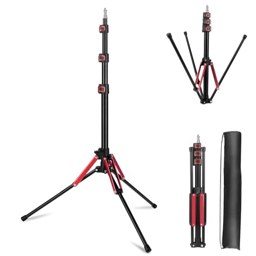 JEBUTU Faltbar Lichtstativ 49-190cm, Höhe Einstellbar Lichtstativ, Aluminium Lampenstativ umkehrbaren Beinen, Fotografie Lichtständer mit 1/4" Gewinde für Fotostudio Ringlicht Softbox Reflektor