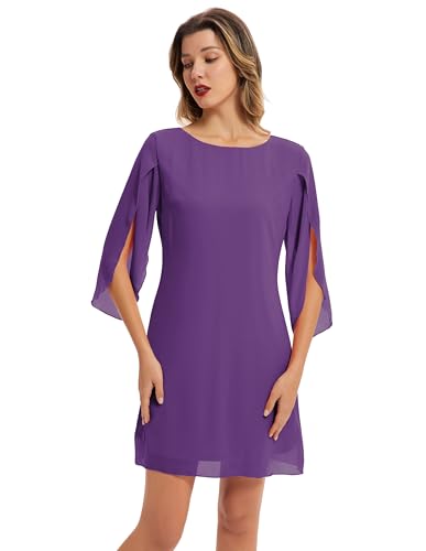Damen Chiffon Kleid Langarm Loose Fit Freizeit Sommer Elegant Midi Kleid 2XL Blau CL888-3