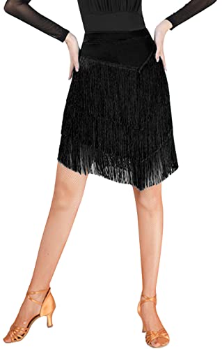 SEAUR Bauchtanz Hüfttuch Fransen Rock Damen Latein Tanzrock Rumba Cha Cha Samba Tanzen Rock Ballsaal Tanzkleid Rot - L