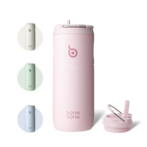 Edelstahl Trinkflasche mit Strohhalm 500ml, auslaufsichere Sportwasserflasche, ideal für Schule, Büro, Wandern und Ausflüge, BPA-frei (Pink)