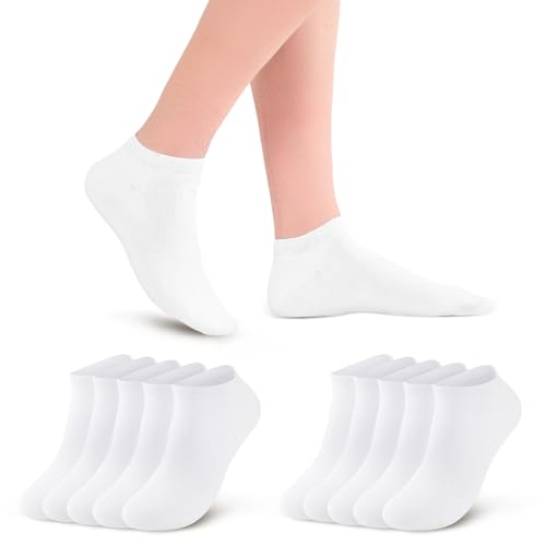 SockWaddles 10 Paar Sneaker Socken Herren Damen, Baumwolle Atmungsaktive Kurze Socken, Alltag und Freizeit Halbsocken Knöchelsocken mit Verstärktem Sockenkörper, Weiß, M