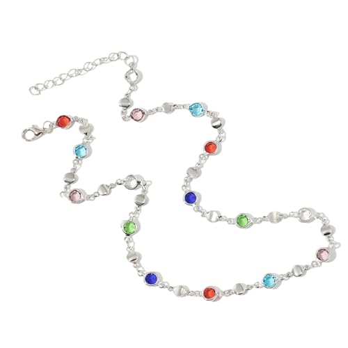 YHAILI Bunte Glashalskette für Damen, Metall-Schlüsselbeinkette, Partyschmuck, modischer Körperschmuck, Metallstruktur für jeden Anlass