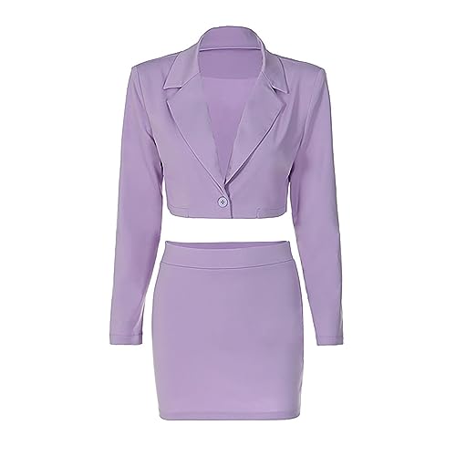 Rock Anzug Damen Business Elegant Set Zweiteiler Rock und Blazer Outfits 2 Teiler Slim Fit Solide Anzug Anzugjacke Büro Formal Modern Freizeitanzug Streetwear 2-teilig Kurz Blazer Jacke+Mini Röcke