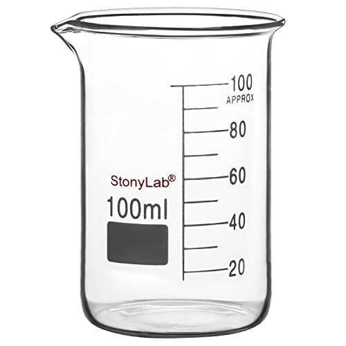 stonylab Glas Becher, 1-Pack Borosilikatglas Graduierte Niedrige Form Griffin Becher mit Gießauslauf Labor Becher Lab Beaker, 100 ml