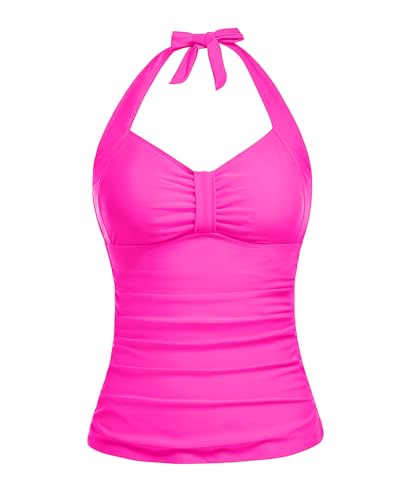 Tankini-Badeanzug für Damen, nur Oberteil – Neckholder-Badeanzug, Oberteil, Bauchkontrolle, Bademode, nur Tank-Top, kein Unterteil 2025, Knallpink (Hot Pink), Medium