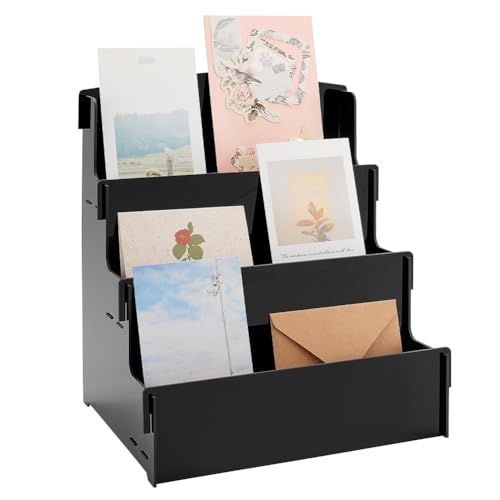 PH PandaHall Grußkartenständer 3 Stufiger Acryl Aufkleber Displayständer Regale Kartenständer Postkartenständer Für Messestände Veranstaltungstische, 21x27x30cm
