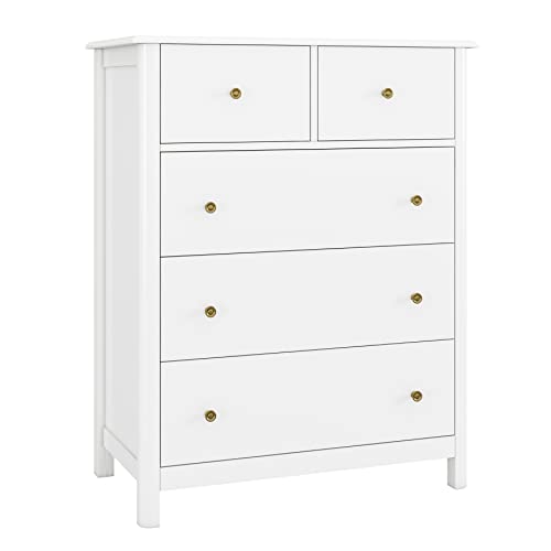 HOCSOK Kommode, Kommode Weiß, Sideboard mit 5 Schubladen, Beistellschrank viel Stauraum, Mehrzweckschrank für Wohnzimmer Schlafzimmer Flur, 74x40x94cm