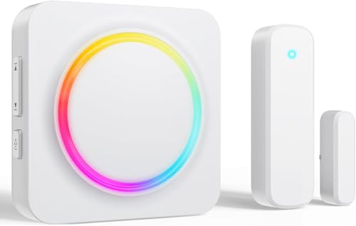 BITIWEND Tür Fenster Alarm Sensor Klingel mit RGB Licht, 0-110dB, 182M Reichweite Einbruchschutz Fenster Türsensor Kabellos Funk Türklingel Tür Fensteralarm Funkklingel für Haus, Büro, Garage