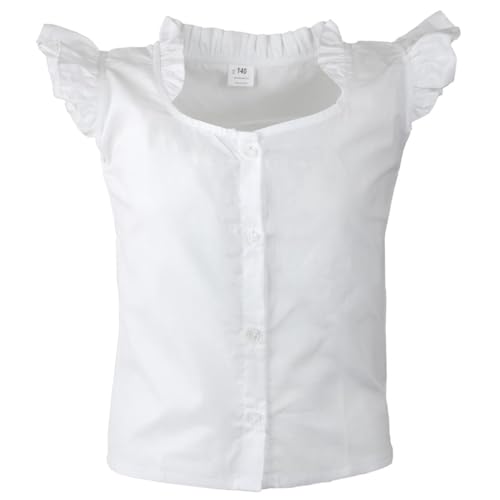 MS-Trachten Kinder Dirndl Bluse Weiß Mädchen Romantik Flügelärmel (116)