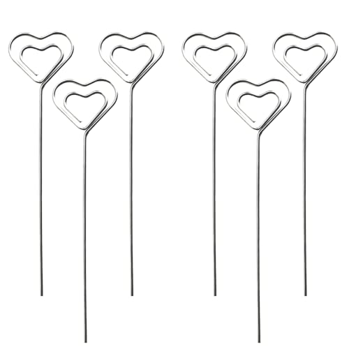 Lmyzcbzl Metall Fotohalter, 6 Pcs Metalldrähte Memo Clip, Kartenhalter in Herzform, Tischnummer Clip, für Party Geburtstag Hochzeit Kuchen Dekor, 13 x 3.2 cm（Silber）