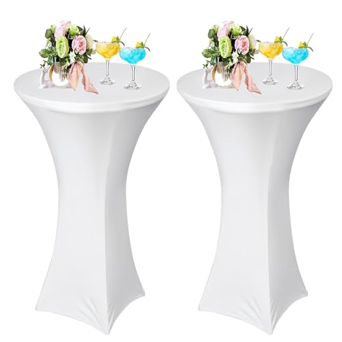 AMFUN 2er-Set Stretch Stehtisch Hussen, Stehtisch Hussen, Verstärkung im Fußbereich, Quadrat Ecken Stehtischhussen für Bar, Hochzeit, Cocktail-Party, Bankett, Stretch（80×110cm, Weiß ）