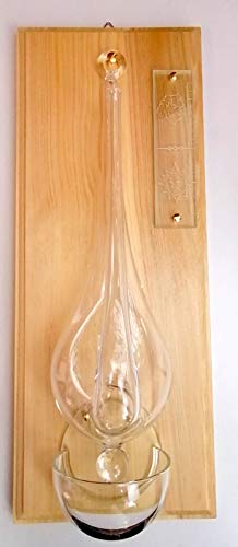 Oberstdorfer Glashütte Barometer Glasbarometer dekoratives Wandbarometer Goethe Barometer Klarglas zum hängen auf hellem Holz und Glasauffangschale Größe ca. 14 x 34 cm