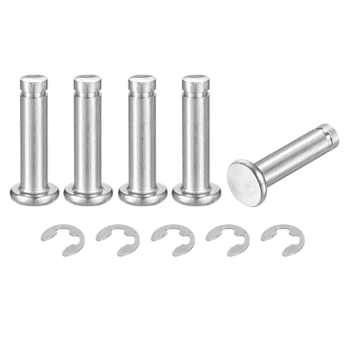 QUARKZMAN 5er Set M5x20mm 304 Edelstahl Zylindrischer Wellensicherungsstift, Flachkopf gerillter Scharnierzylinder-Positionsstift mit E-Clip Sicherungsring, Silber