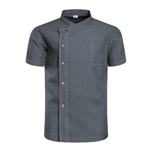YGSGJSP Kochuniform Kochuniform Kochjacke for Herren Catering Kochhemden Sommer Restaurant Barber Shop Kellnerhemd Bäckerei Kellner Arbeitskleidung(Gray,XL)