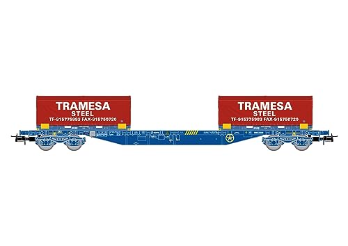 RENFE MMC3 Container-Flachwagen, beladen mit zwei Tramesa-Containern, blaue Lackierung, (2 x 20’-Container), Periode VI