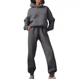 Sweatshirt Damen Baumwolle Zweiteilige Pullover Sets Damen Elegantes Lounge Outfit Langarm Strickpullover Top und Freizeithose Loungewear Einfarbig Trainingsanzug Streetwear Jogginghose 2 Stück